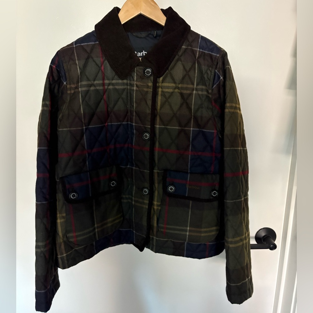 Barbour Quilted Plaid Jacket in Olive, Navy & Red